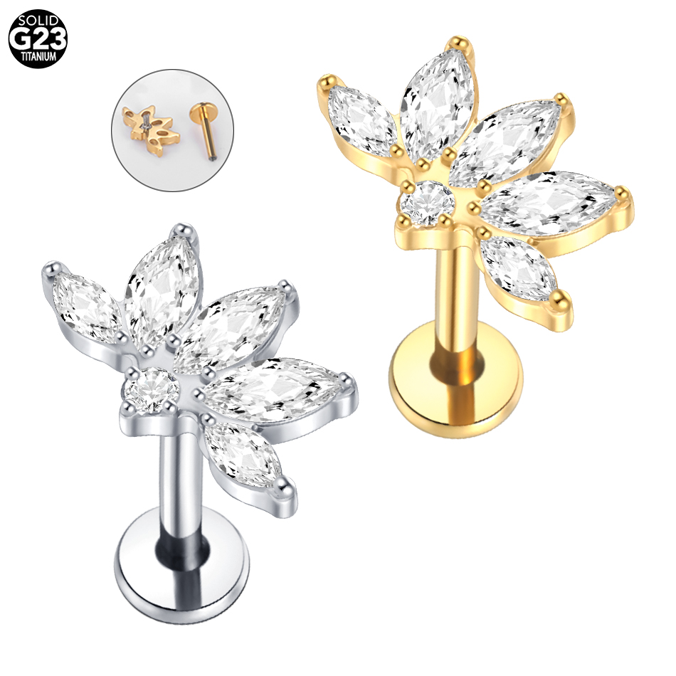 Body Jewelry Labret - 1/5 szt. Tytanowy, biały kolczyk z