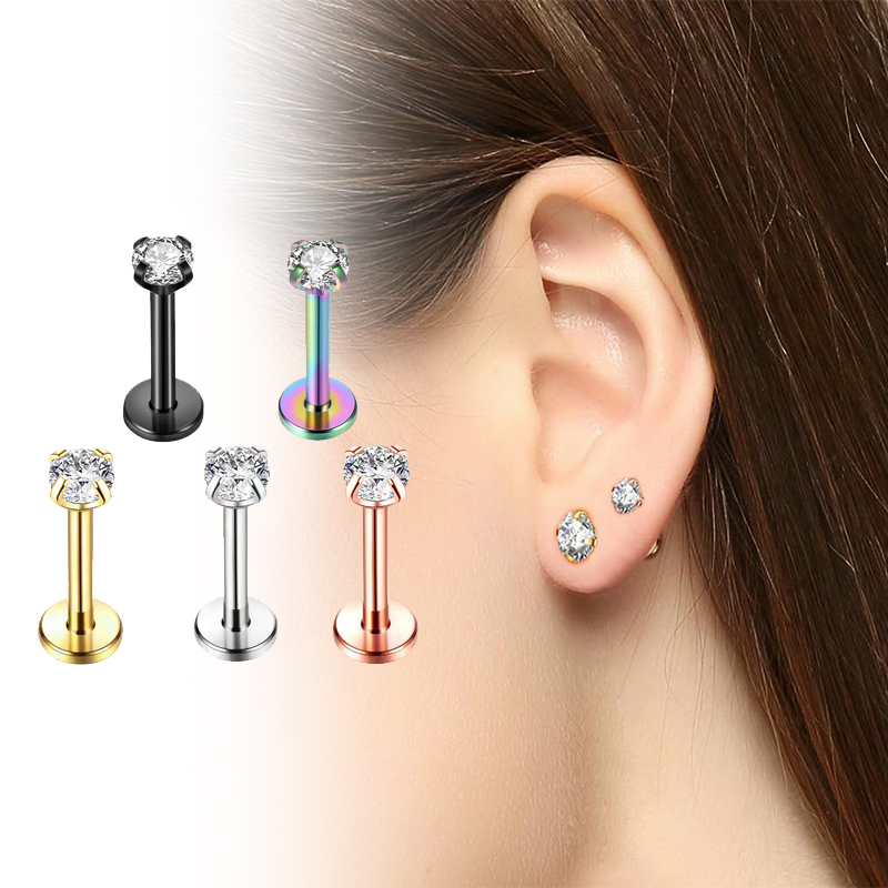 Body Jewelry Labret - Kolczyki typu stud z cyrkonią sześcienną,