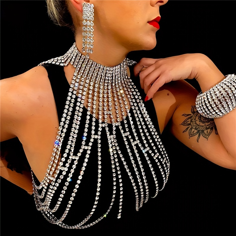 Body Jewelry High End - Luksusowy kryształowy łańcuszek na klatkę piersiową,