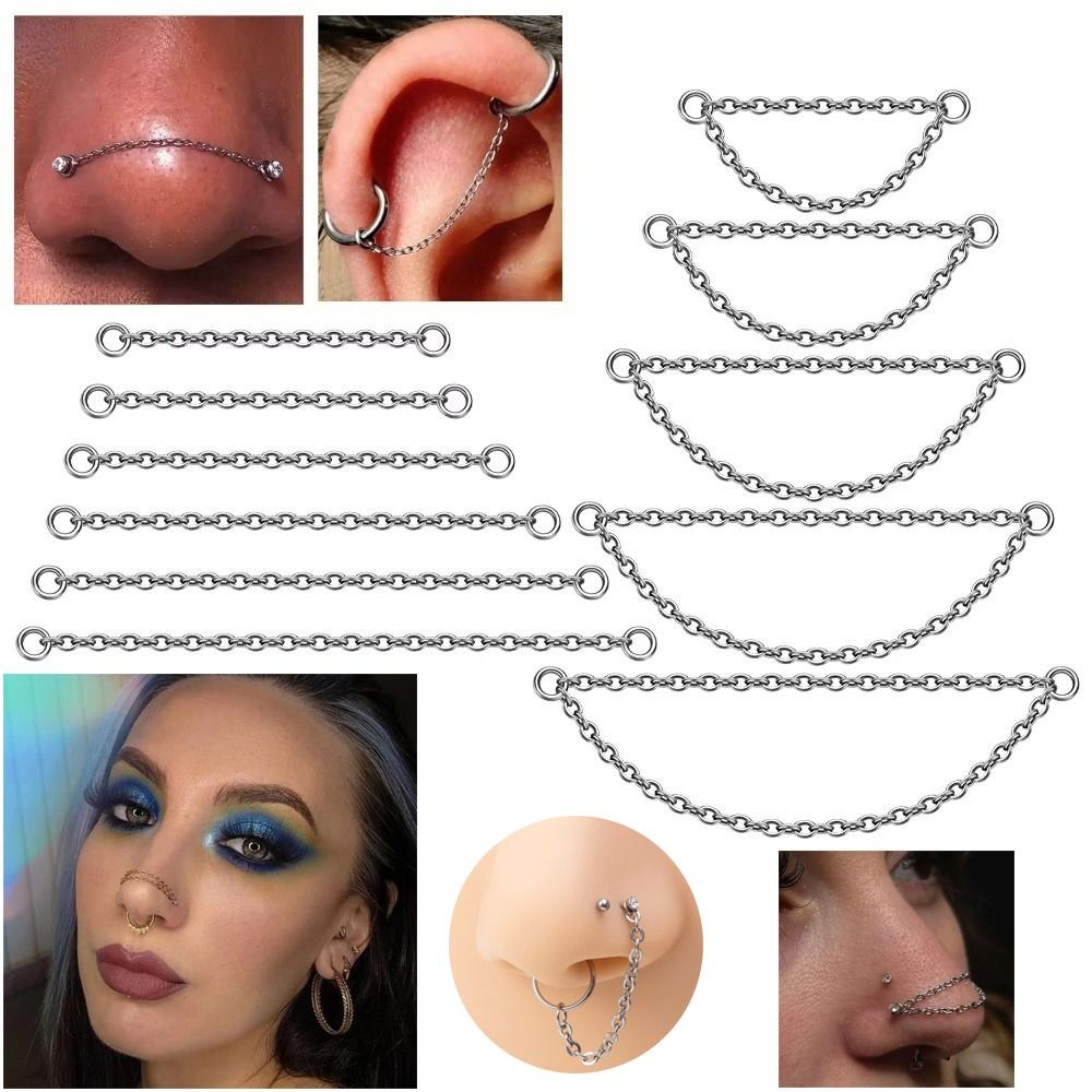 Body Jewelry Labret - Modny tytanowy łańcuszek do nosa, trójwarstwowy