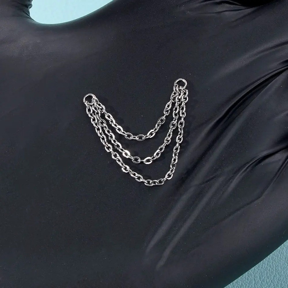 Body Jewelry Labret - Modny tytanowy łańcuszek do nosa, podwójny