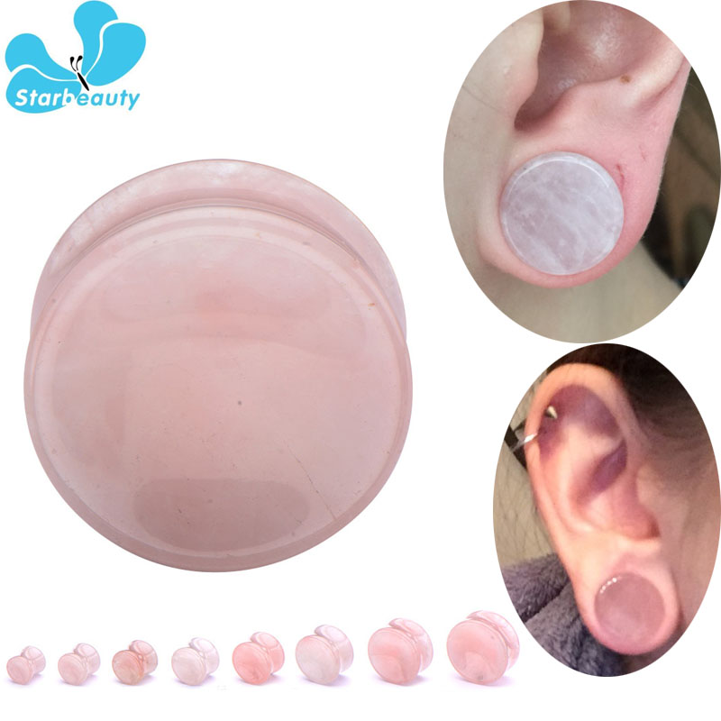 Body Jewelry Plus - 2Pc różowy kwarcowy organiczny kamień Flesh