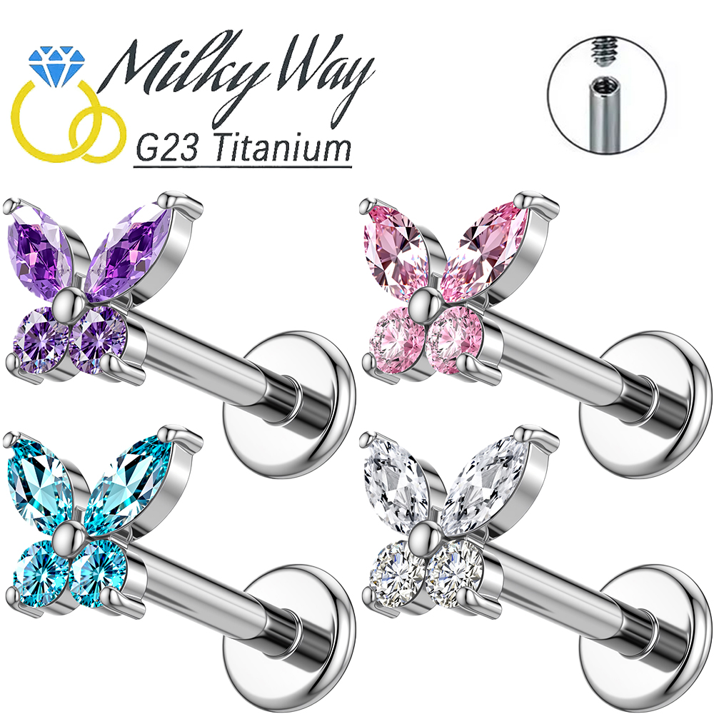 Body Jewelry Labret - 1 szt. Tytanowy labret motylkowy G23