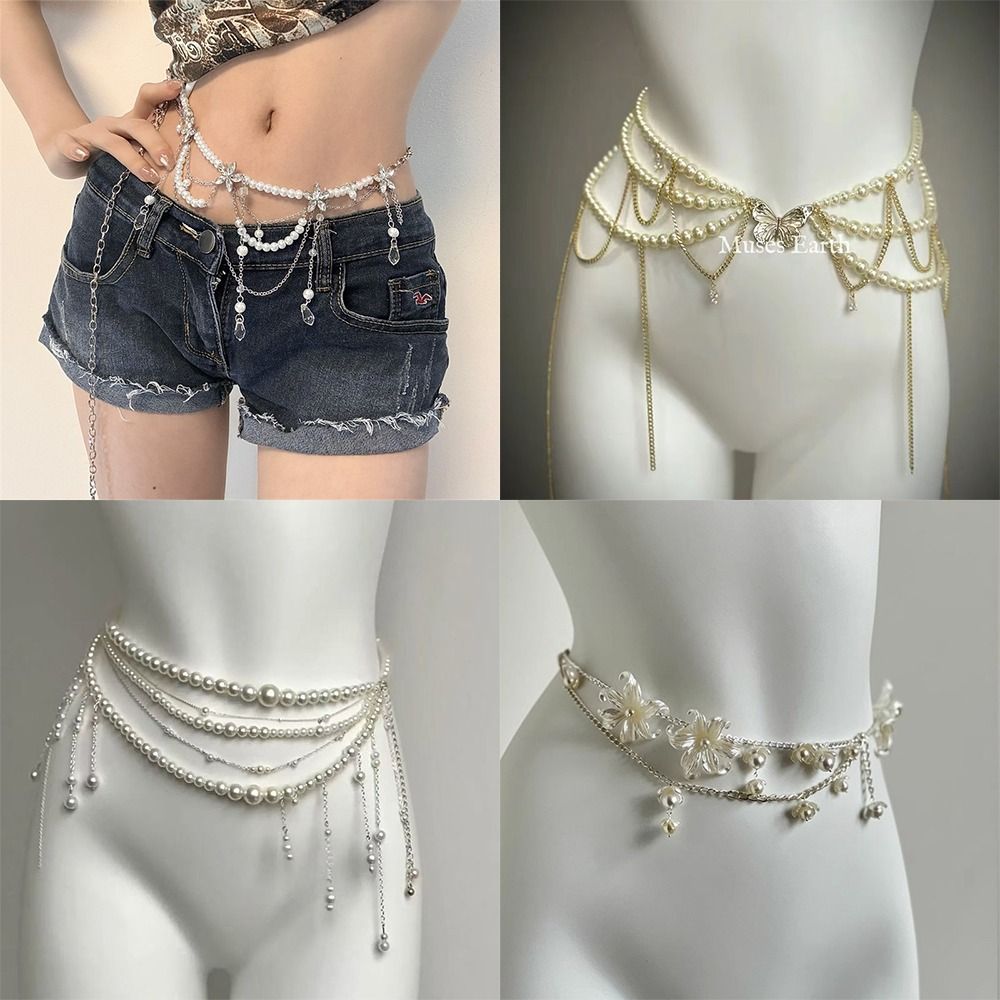 Body Jewelry Online - Eleganckie łańcuszki na talię z perłami,