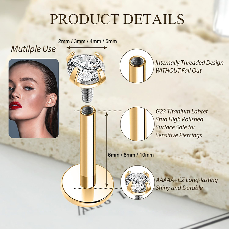 Kolczyki typu stud z cyrkonią  – Body Jewelry Labret recenzja i cena